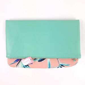 Rachel Pally Green Palm Leaf Reversible Clutch